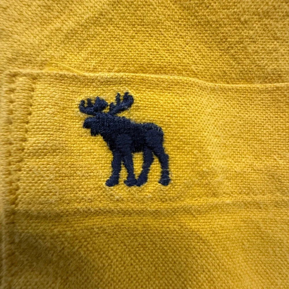 Abercrombie & Fitch Mens M Stretch Button Down Shirt Yellow Moose Logo Chamois - Picture 2 of 9
